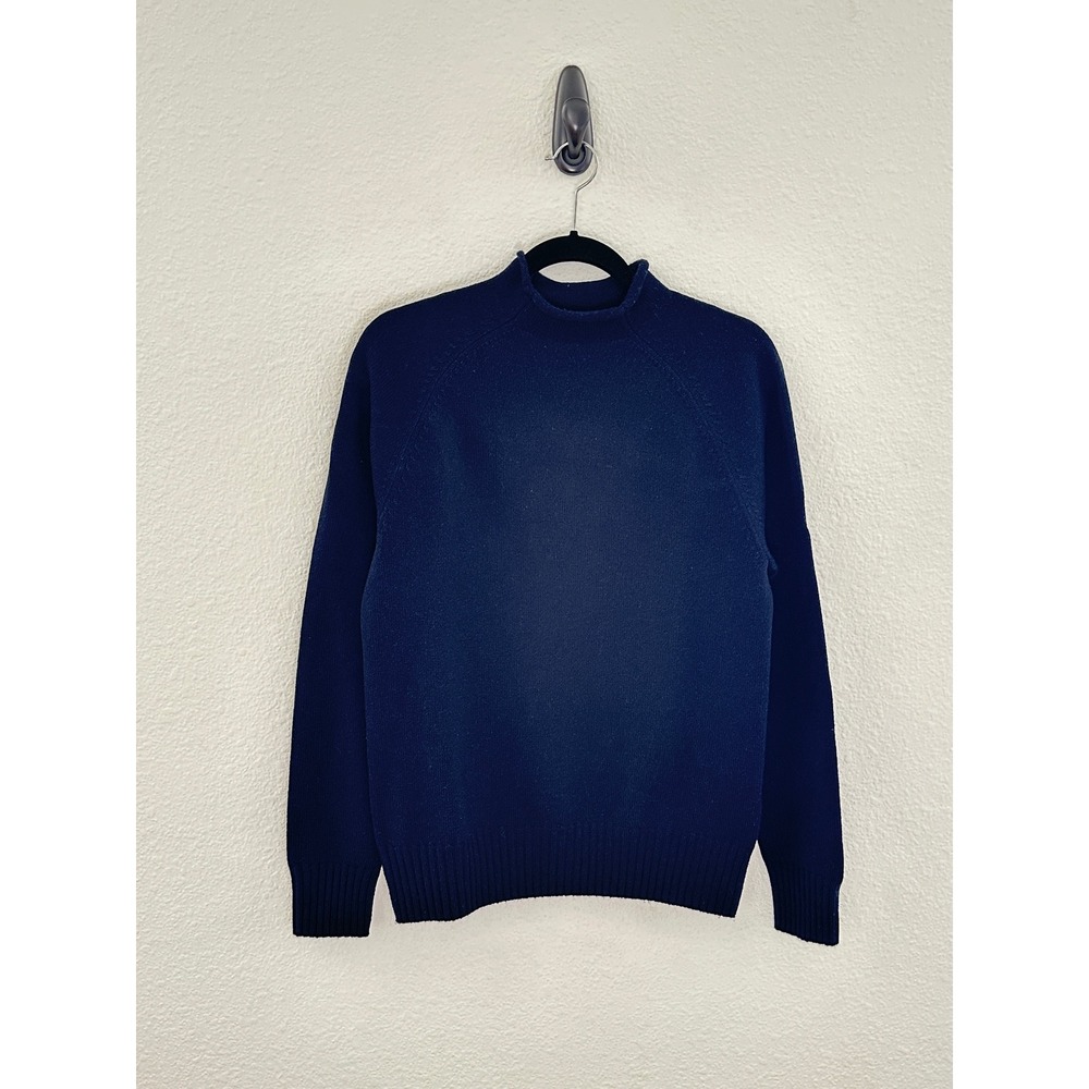Naadam Mock Neck Sweater Womens Small Navy Blue Wool Cashmere Knit Quiet Lxury